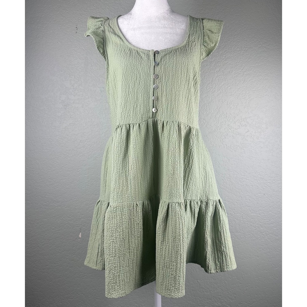 For Good Tiered Ruffle Romper Playsuit Size L Sage Green Cottagecore Boho Fairy